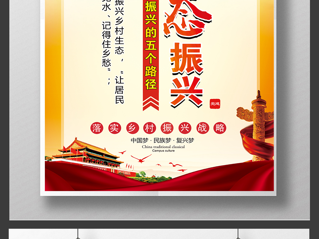 乡村振兴战略五个路径宣传党建展板海报挂图
