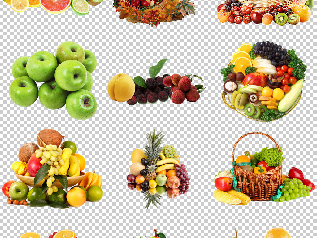 新鲜有机蔬菜水果一堆水果PNG海报素材