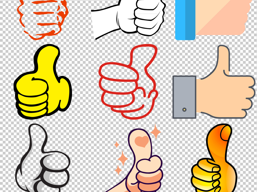 卡通手绘大拇指点赞手势活动PNG透明背景免抠素材