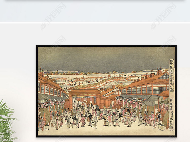 日本古代城市装饰画素材日式和风客厅挂画