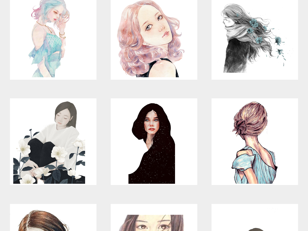 古典唯美手绘女生插画png免扣素材