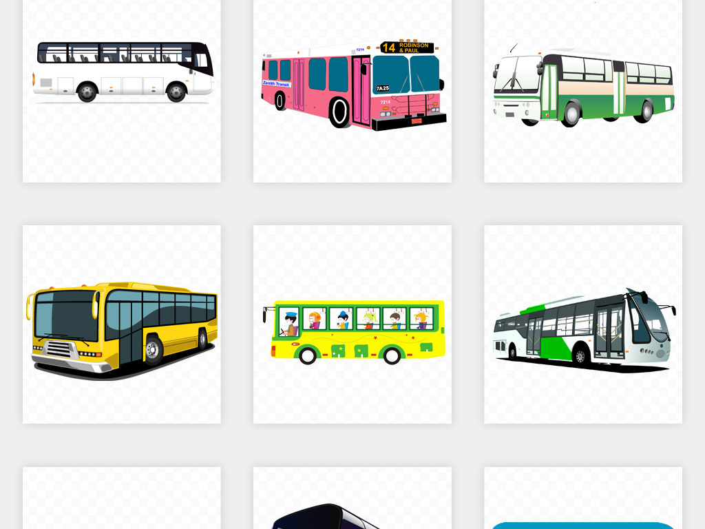 卡通城市公交车公共汽车大巴中巴小巴png免扣素材