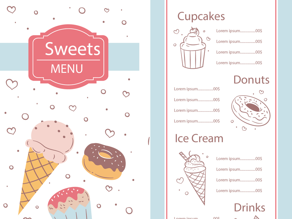 2018时尚手绘小清新夏日甜品菜单模版矢量素材