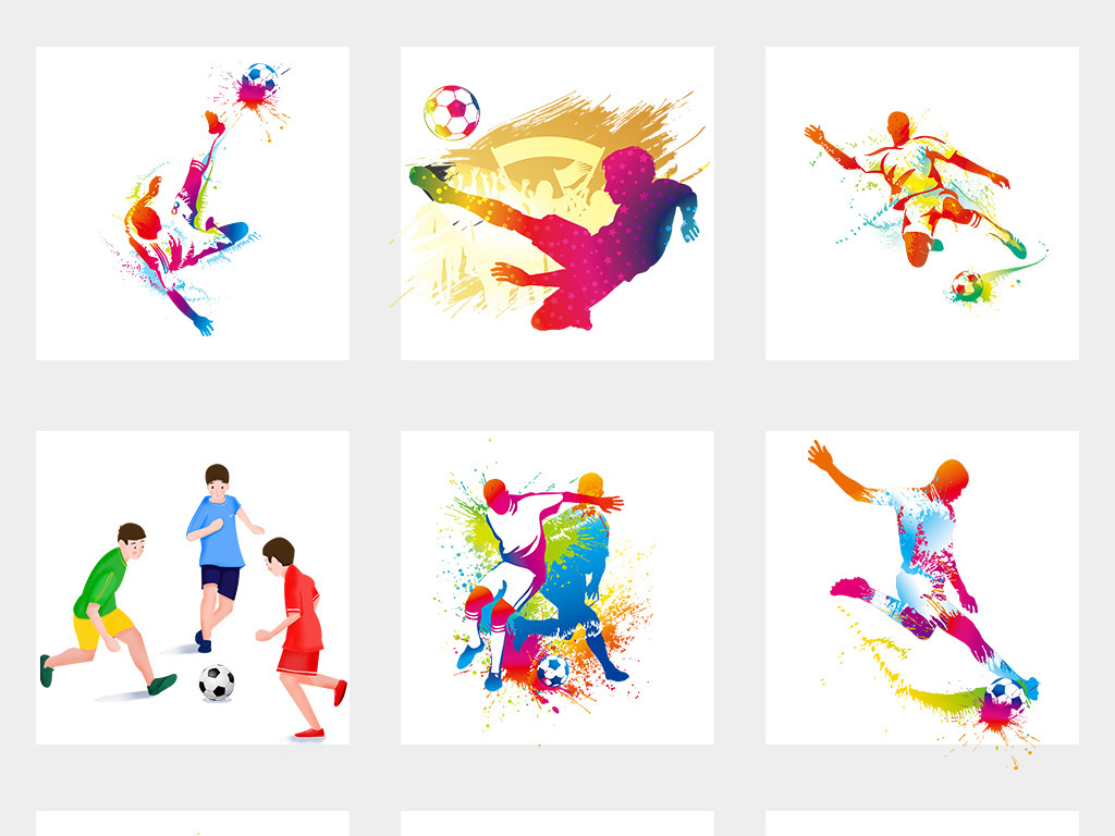 2018世界杯踢足球运动人物彩色剪影海报