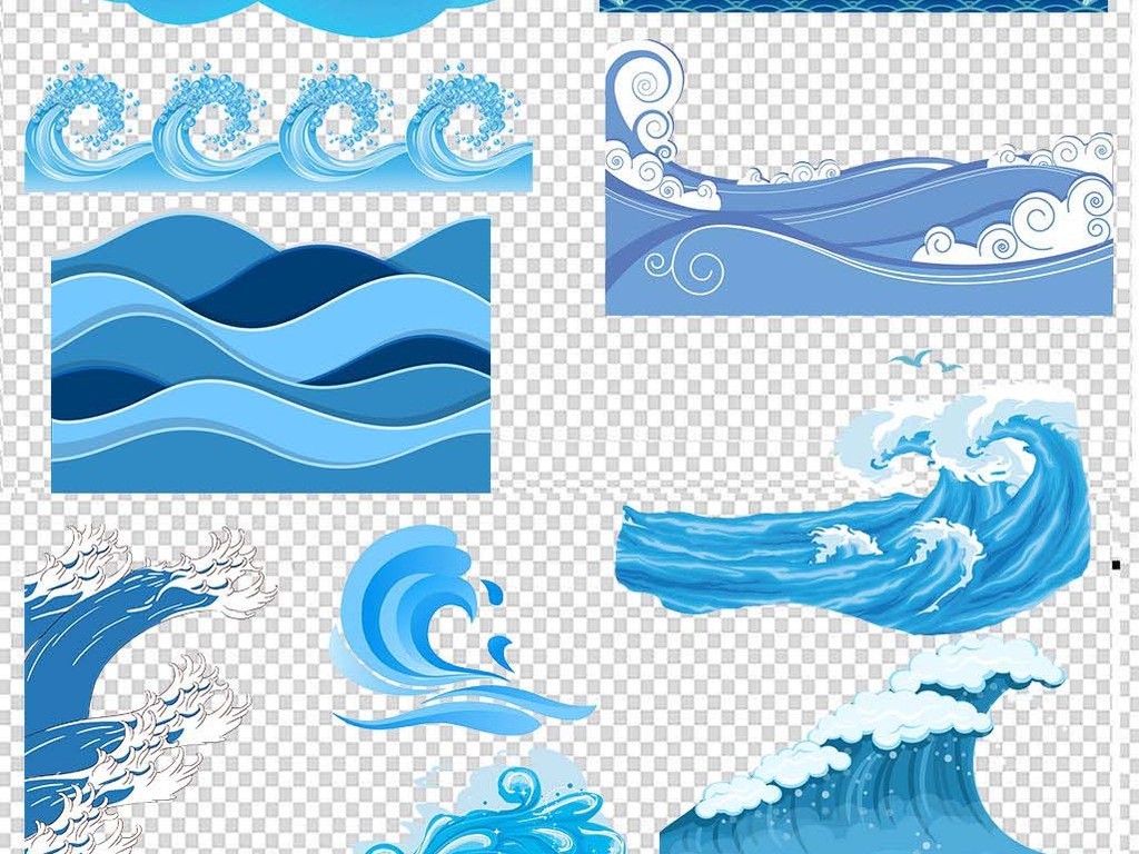 卡通海洋海浪浪花海水水花背景PNG素材
