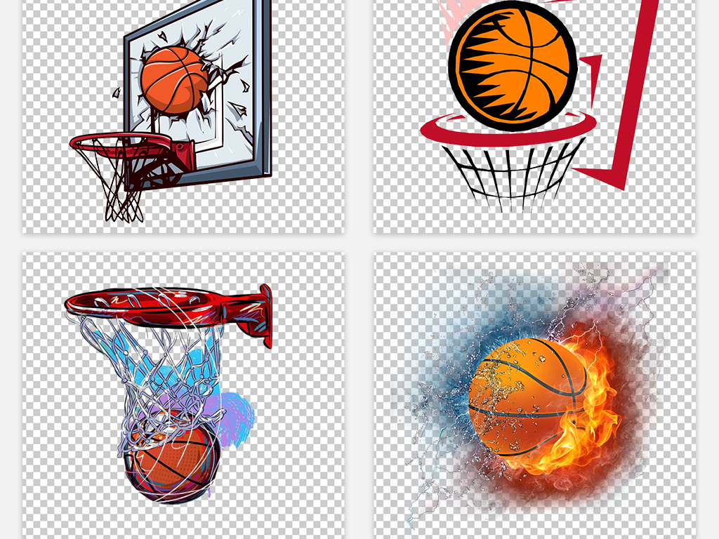卡通手绘NBA比赛剪影篮球打篮球街球素材