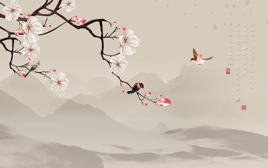 新中式花鸟图背景图片设计素材_高清psd模板