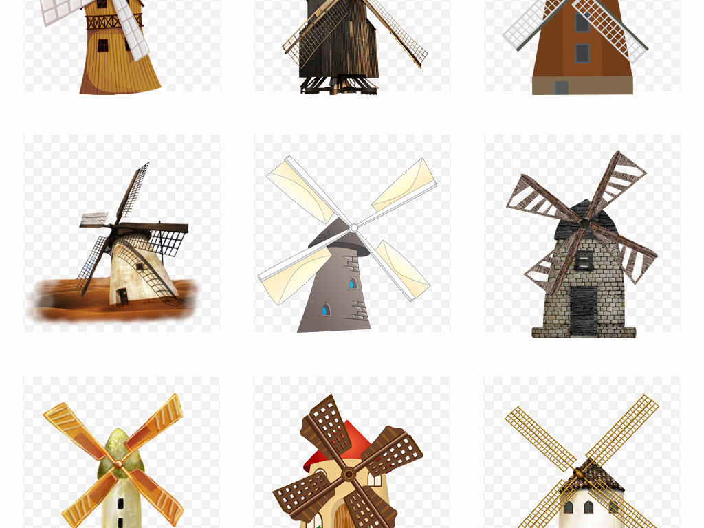 手绘可爱卡通风车水车装饰设计png免扣素材