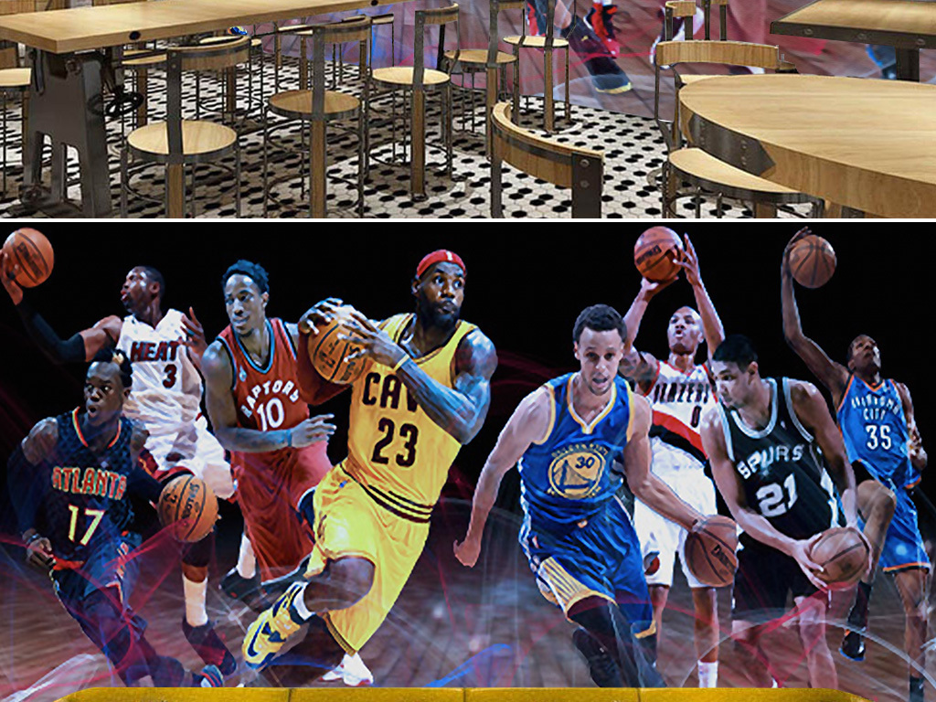 NBA球星骑士勇士詹姆斯库里工装背景墙