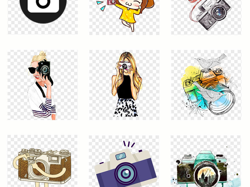卡通扁平化相机摄影图标海报PNG素材