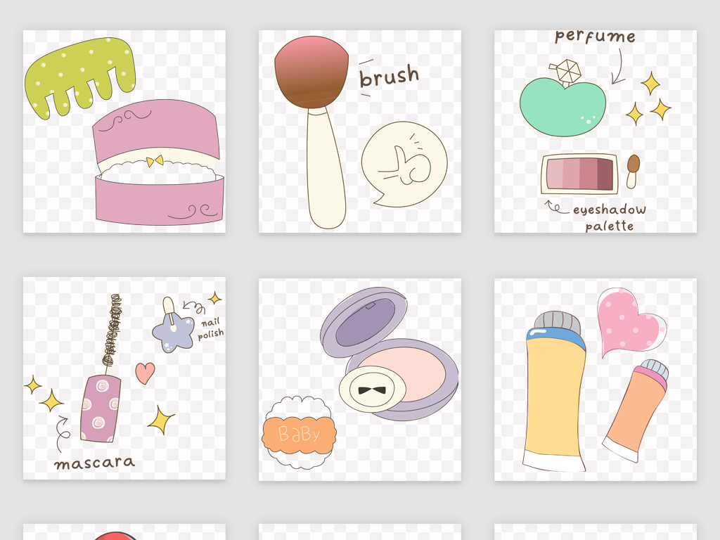 (AI+PNG)卡通化妆品潮流服饰