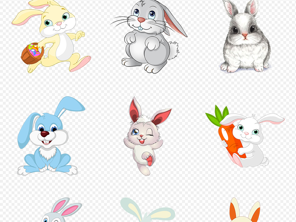 可爱卡通手绘兔子动物海报素材背景png