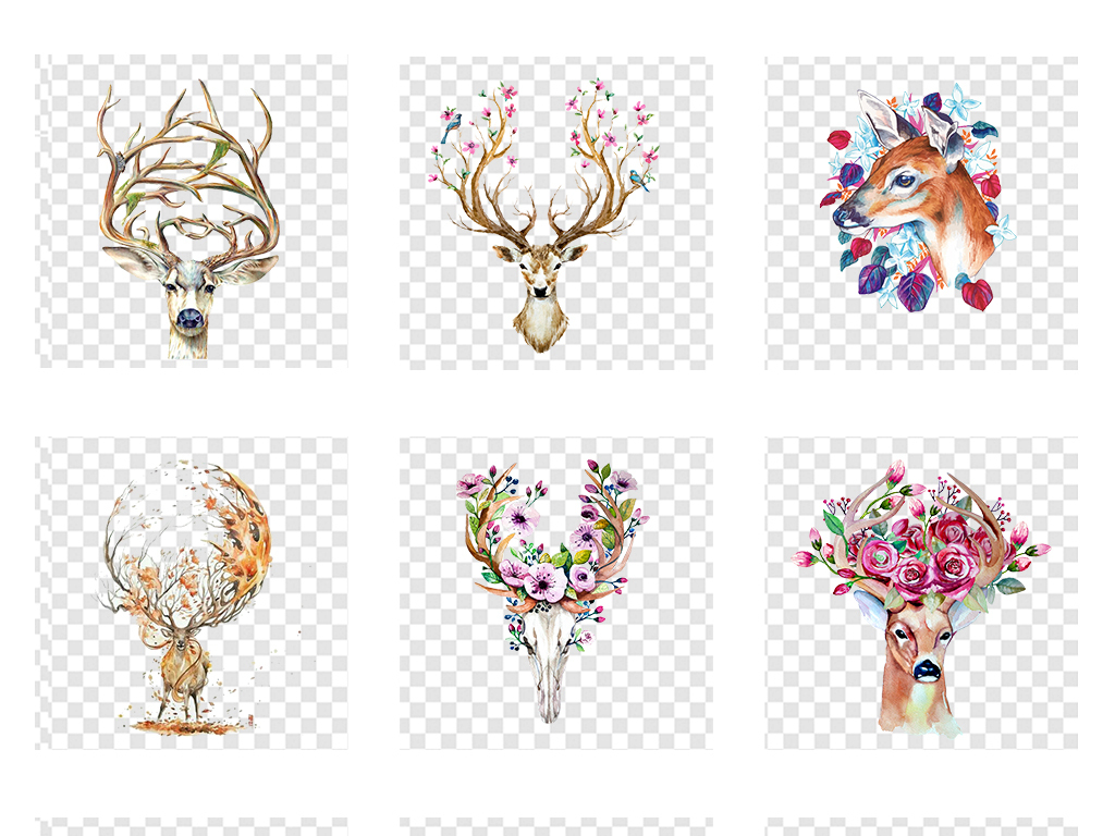 手绘鹿麋鹿头鹿森林鹿梅花鹿png透明素材