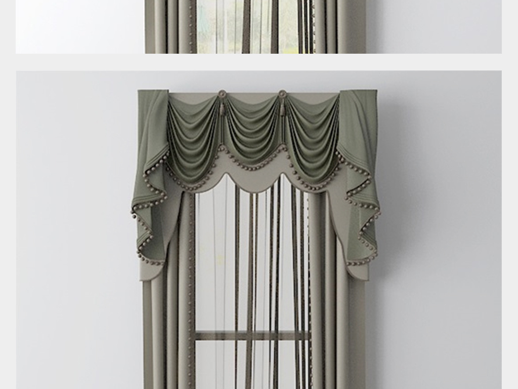 3D立体简约家居清新窗帘模型19