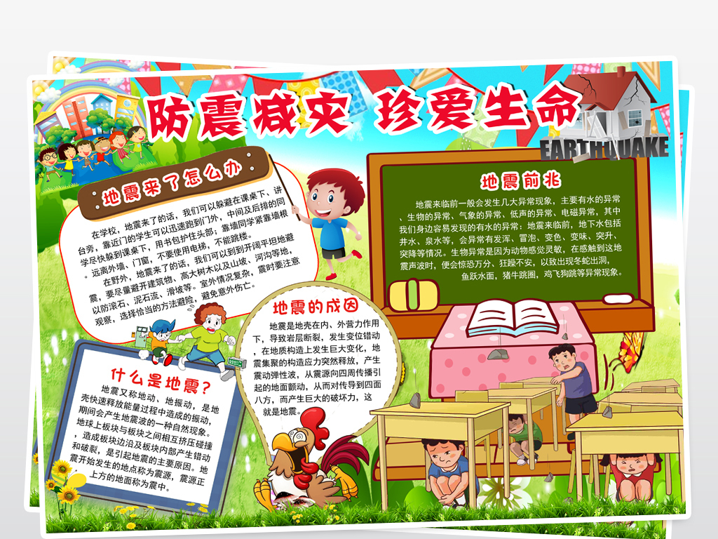 防震减灾小报地震安全知识手抄报模板下载