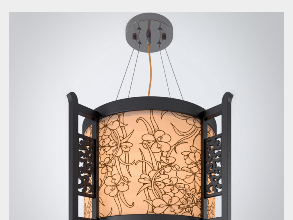 3Dmax中式镂空格子立体吊灯模型066