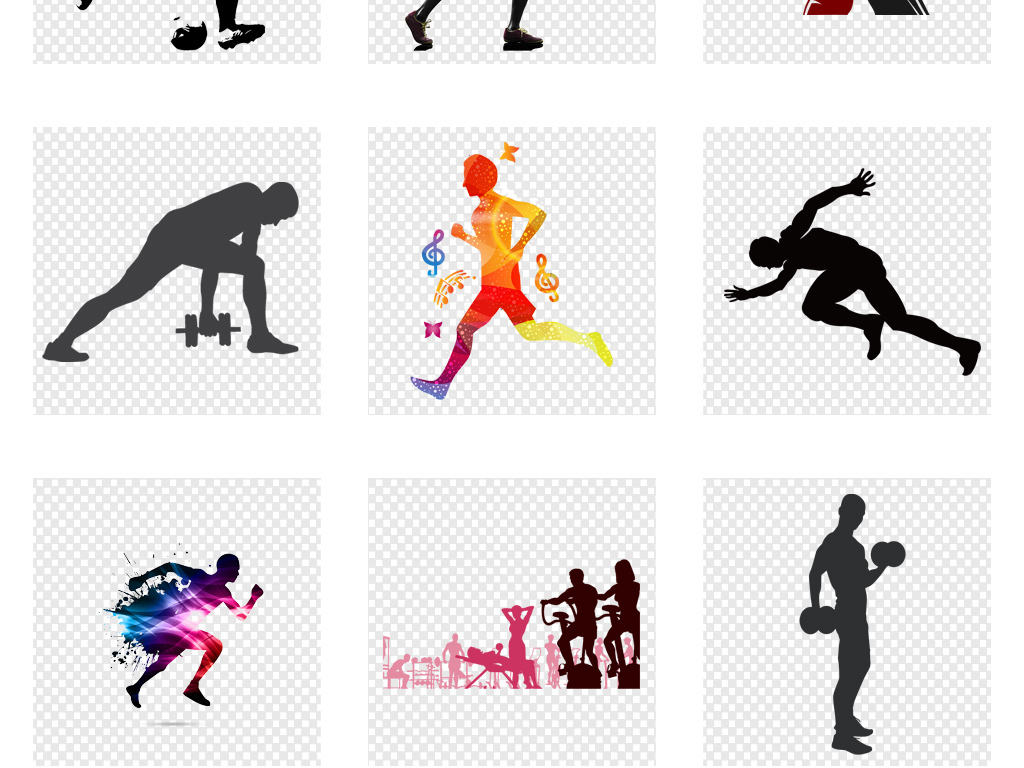 人物剪影健身锻炼运动跑步设计PNG素材