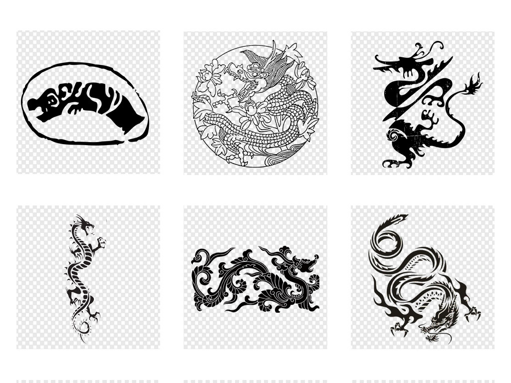 中国风黑色古典龙纹龙图腾龙纹身图案