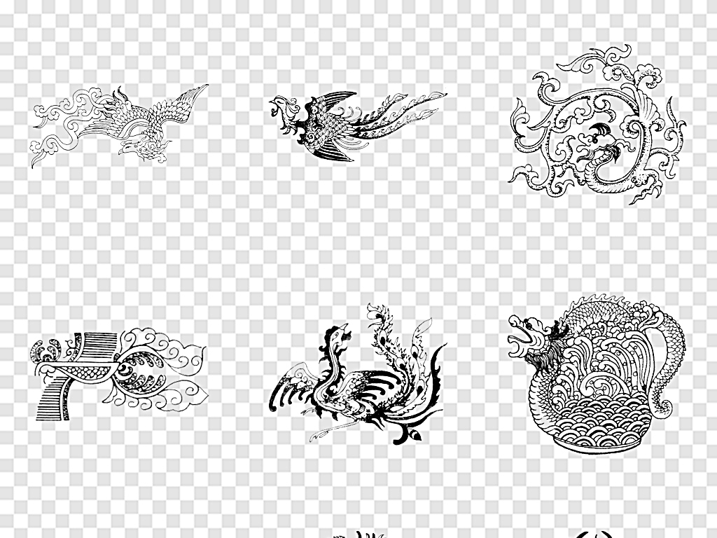 龙凤纹中国风纹样赤凤纹理兽纹龙纹身图片