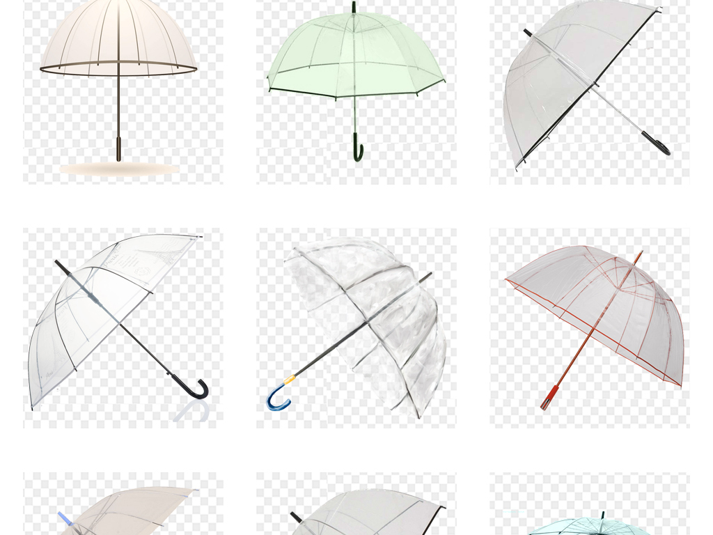 卡通手绘透明雨伞png免扣素材