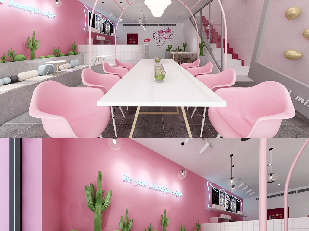 网红甜品店现代奶茶店甜品3d模型全套方案