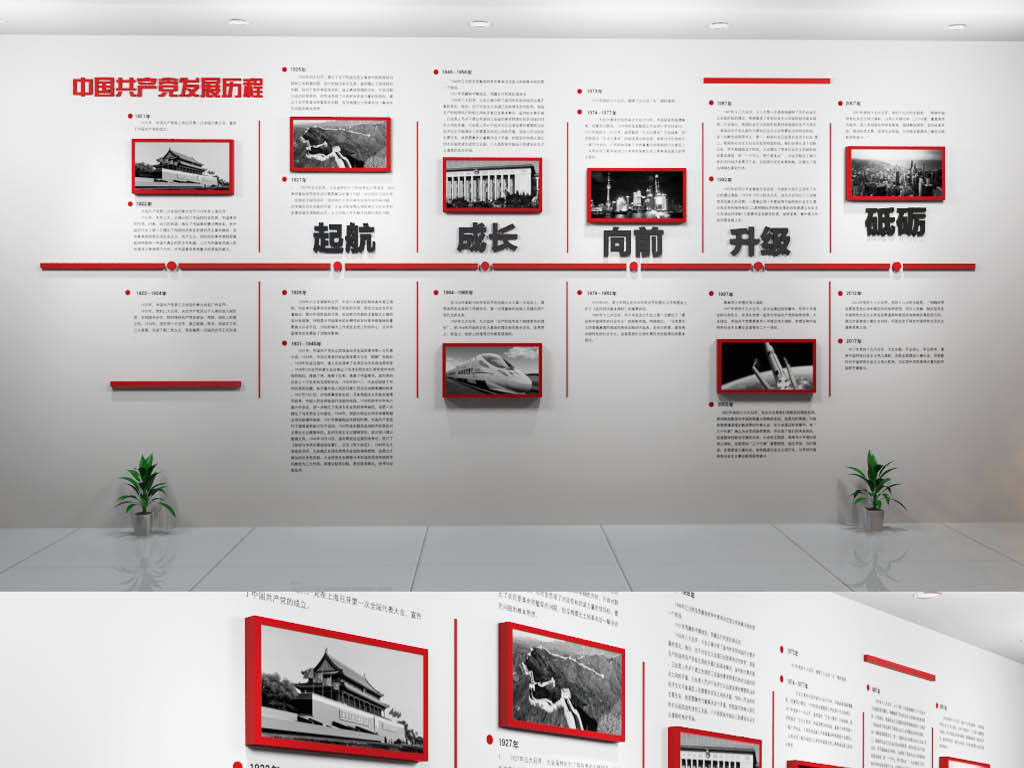 红色中国共产党光辉发展历程党建文化墙设计