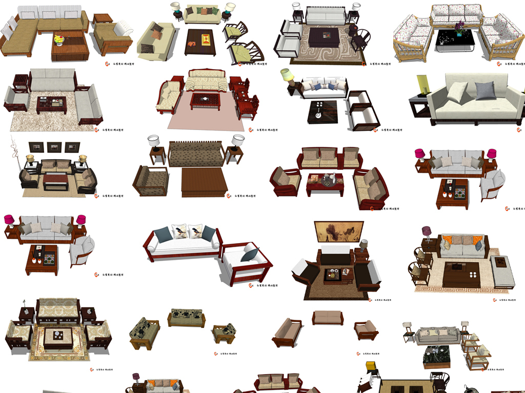 现代北欧新中式室内组合家具SU模型