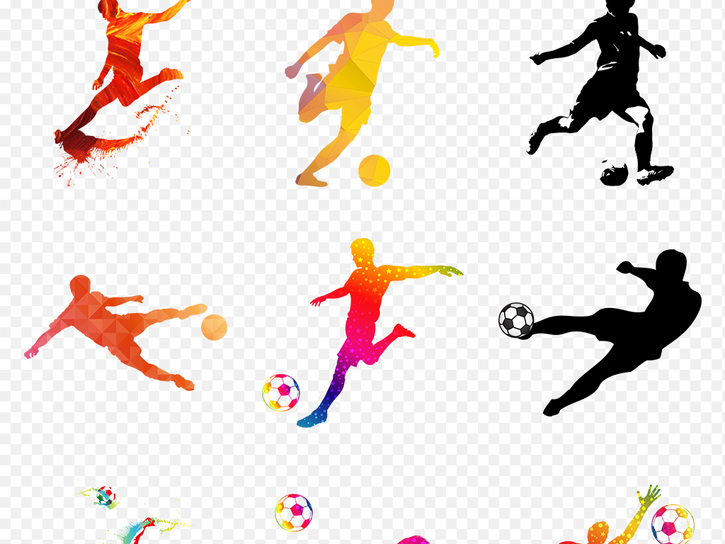2018世界杯踢足球运动人物彩色剪影海报