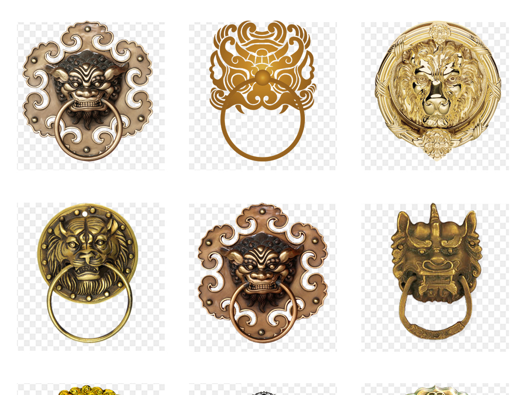 古代古典复古大门门环门锁青铜锁PNG素材
