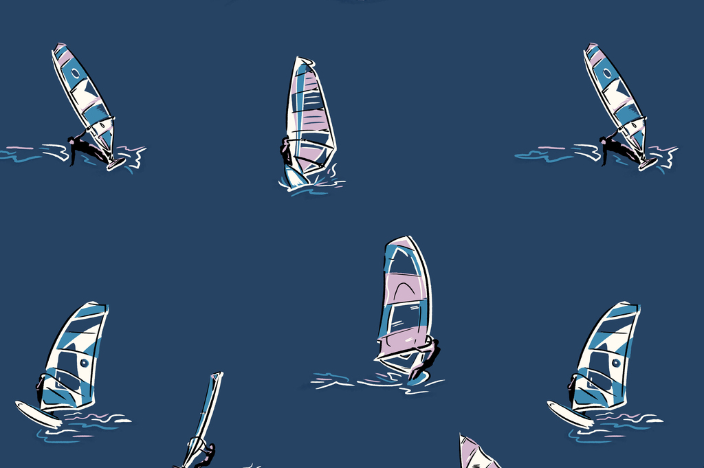 80年代风帆冲浪图案印花