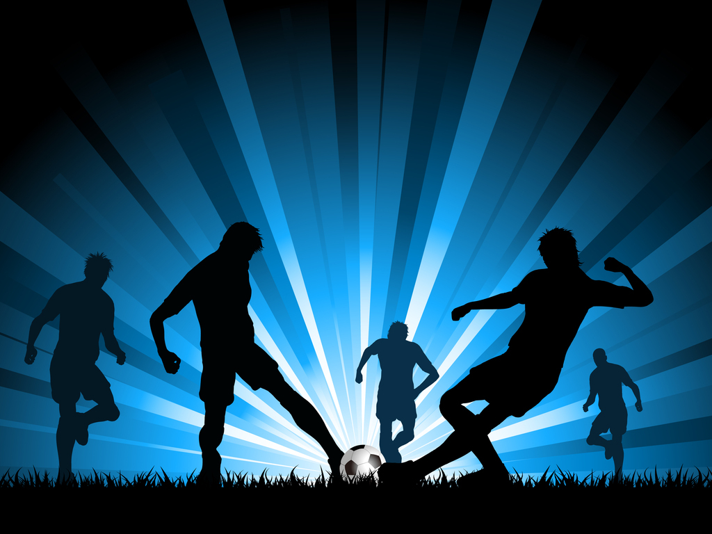 星光灯光炫酷足球运动踢足球剪影插画设计