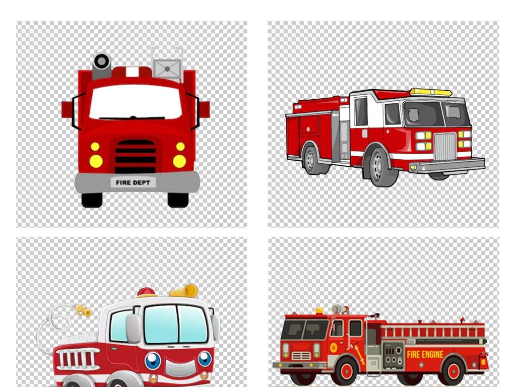 手绘卡通火灾预警红色消防车png免扣素材