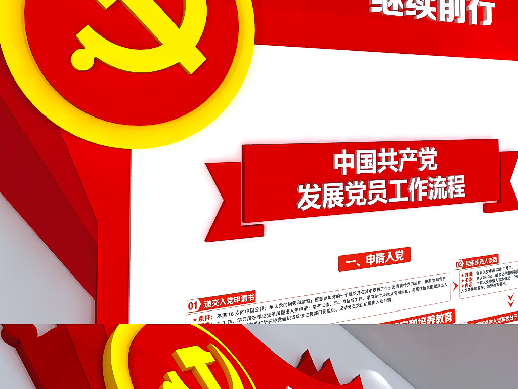 十九大中国共产党发展党员流程文化墙3D