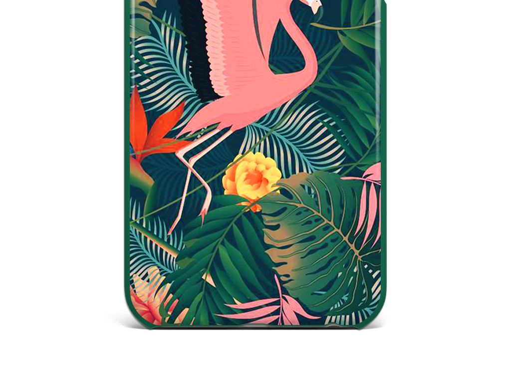绿色热带雨林粉红色火烈鸟绿叶手机壳图案