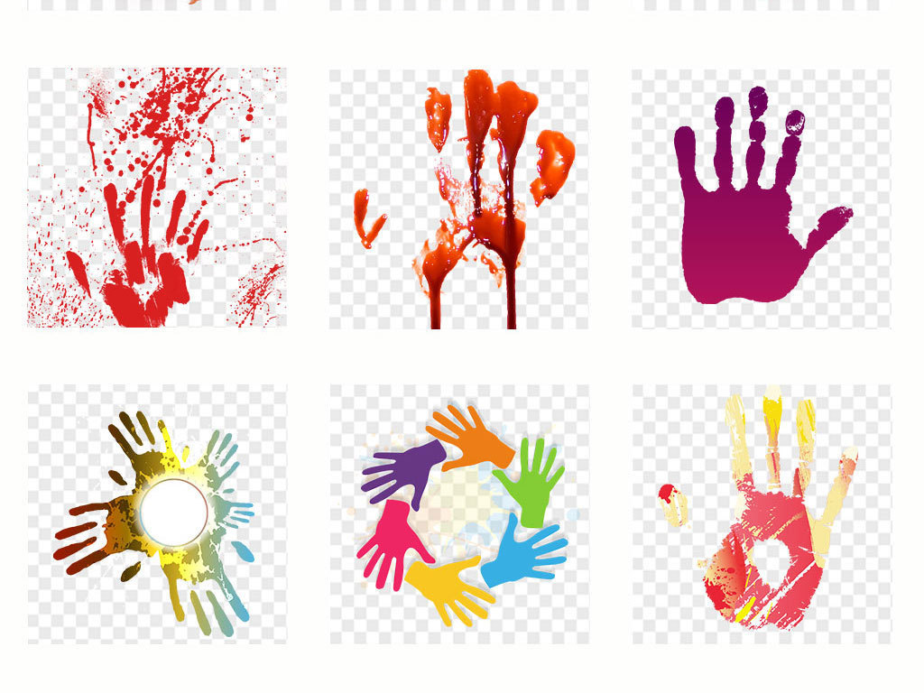 手势双手手掌印指纹大拇指手印PNG素材