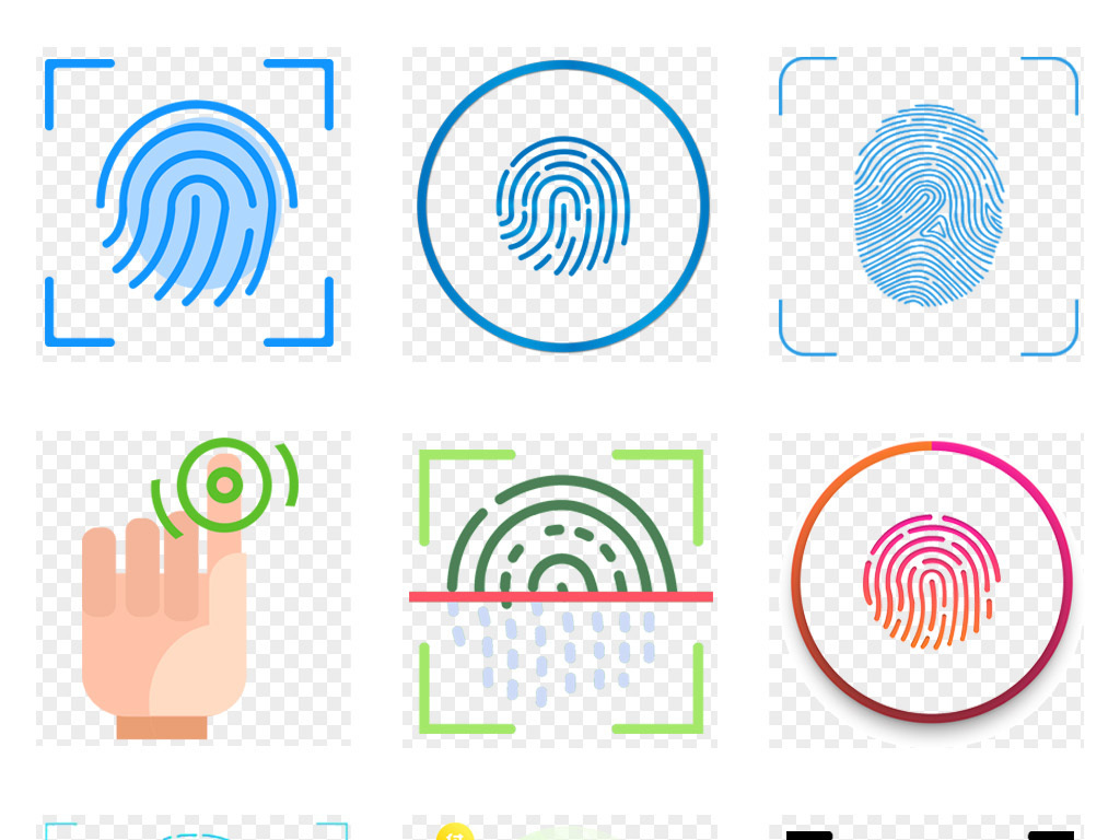 彩色指纹手印微信扫描二维码背景png免扣素材