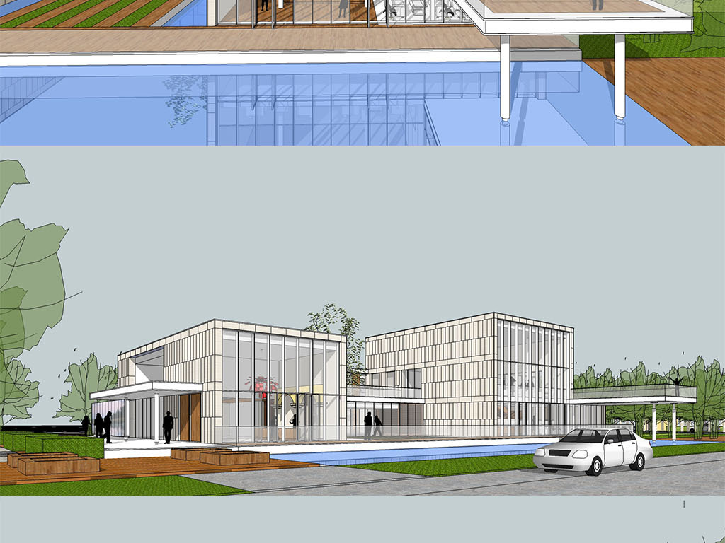 su模型 建筑模型 > 现代会所景观售楼处建筑su模型  版权图片 素材