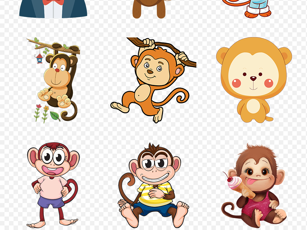 呆萌可爱猴子卡通动物海报素材背景png