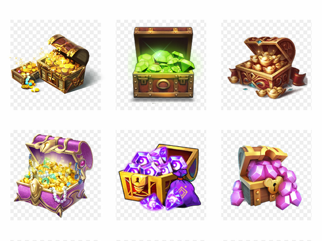 50款卡通宝箱宝藏地图金币背景PNG素材