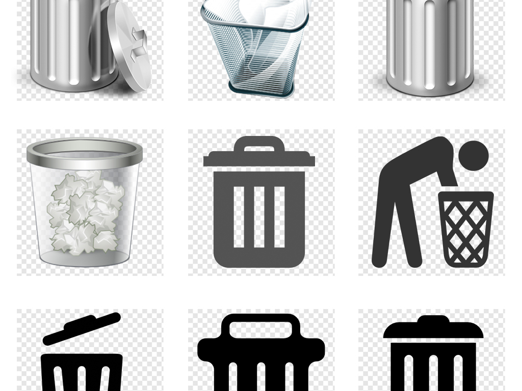 删除垃圾桶回收站黑色图标PNG免抠素材