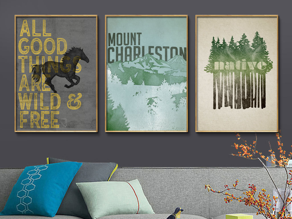 现代手绘复古怀旧森林马英文美式装饰画