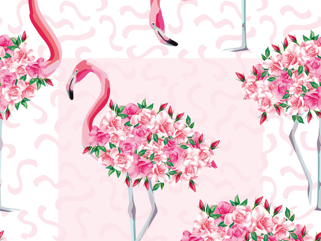 热带植物火烈鸟印花