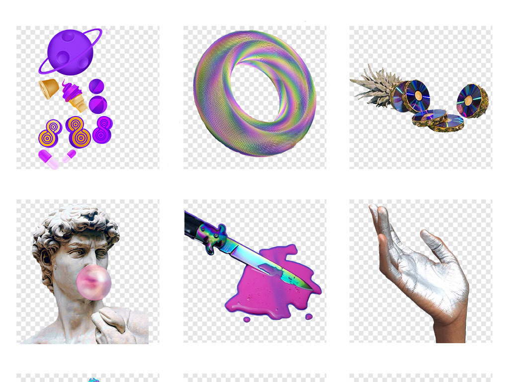 渐变蒸汽波风格PNG透明背景免抠素材