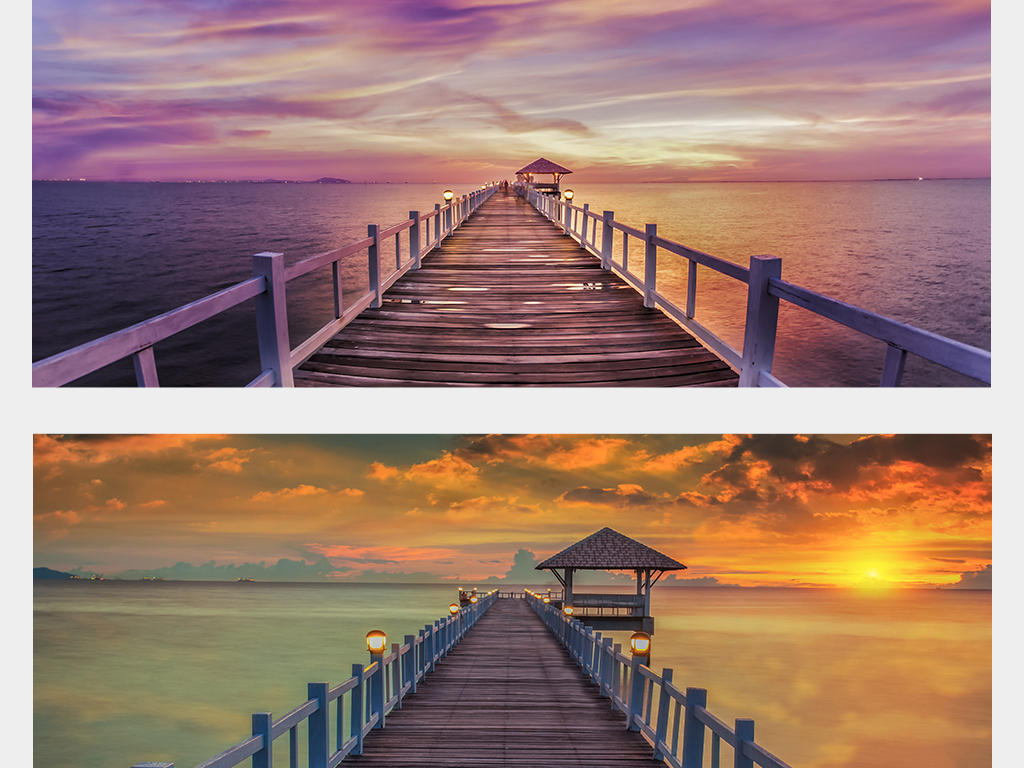 唯美大海海岸码头独海边木桥长廊风景摄影图
