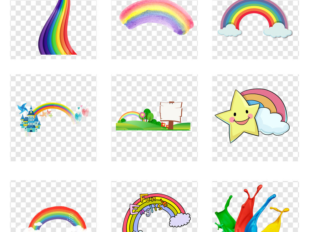 幼儿园招生卡通手绘唯美彩虹海报PNG素材