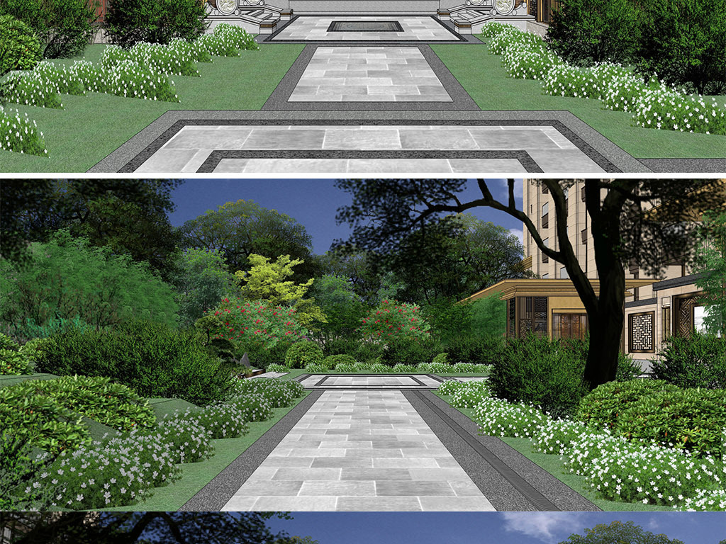 新中式住宅小区别墅庭院景观设计方案su模型