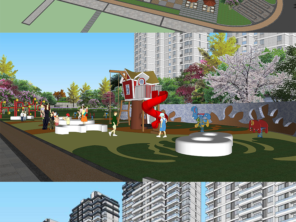 现代住宅小区建筑景观规划设计方案su模型