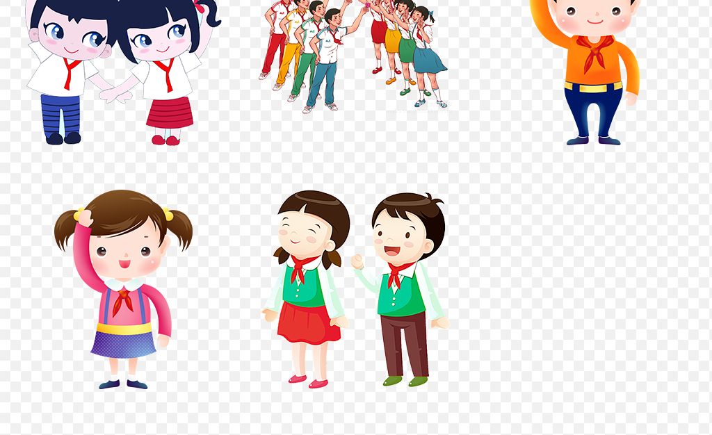 红领巾少先队卡通儿童小学生海报素材背景PNG