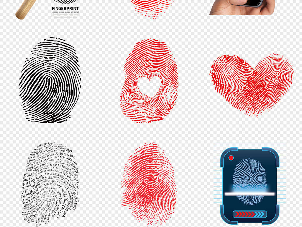 50款手绘彩色指纹手印微信扫描二维码png