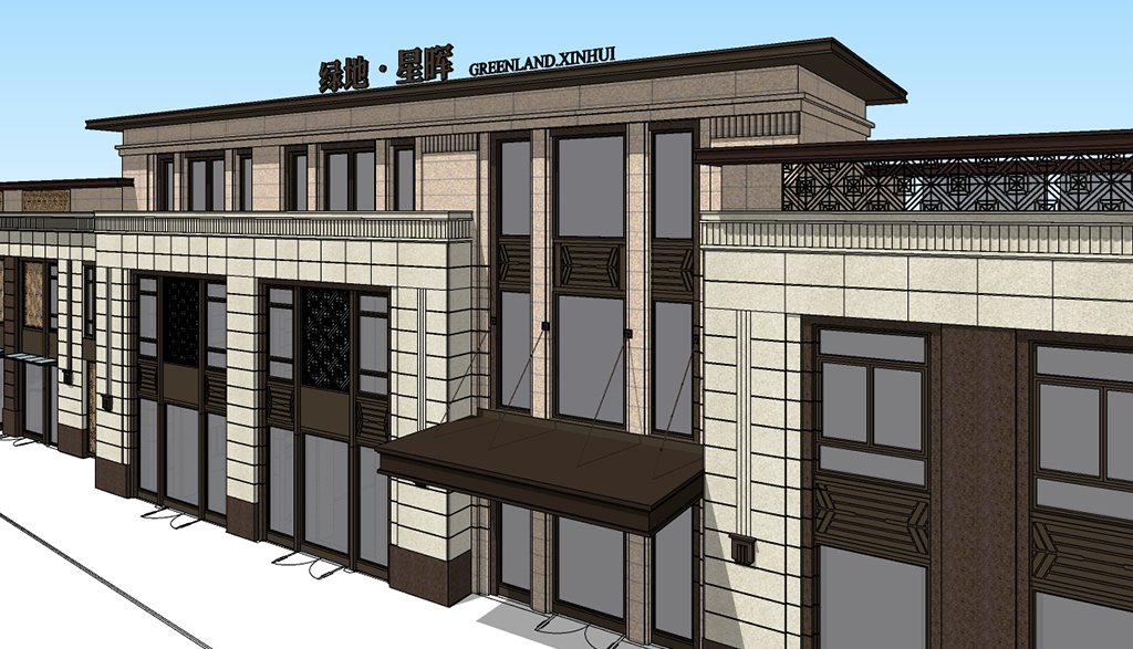 精美现代新亚洲新古典风格沿街商业立面商铺su模型